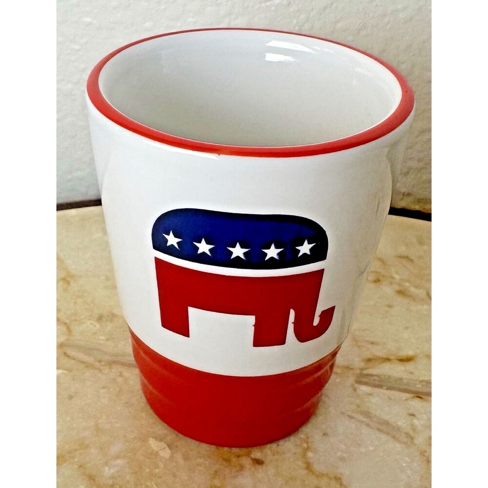 Vintage Proud Republican Ceramic Shot Glass Red White Political Barware, 2.5"